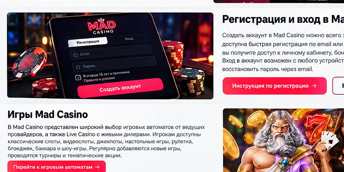 Регистрация и вход Mad Casino